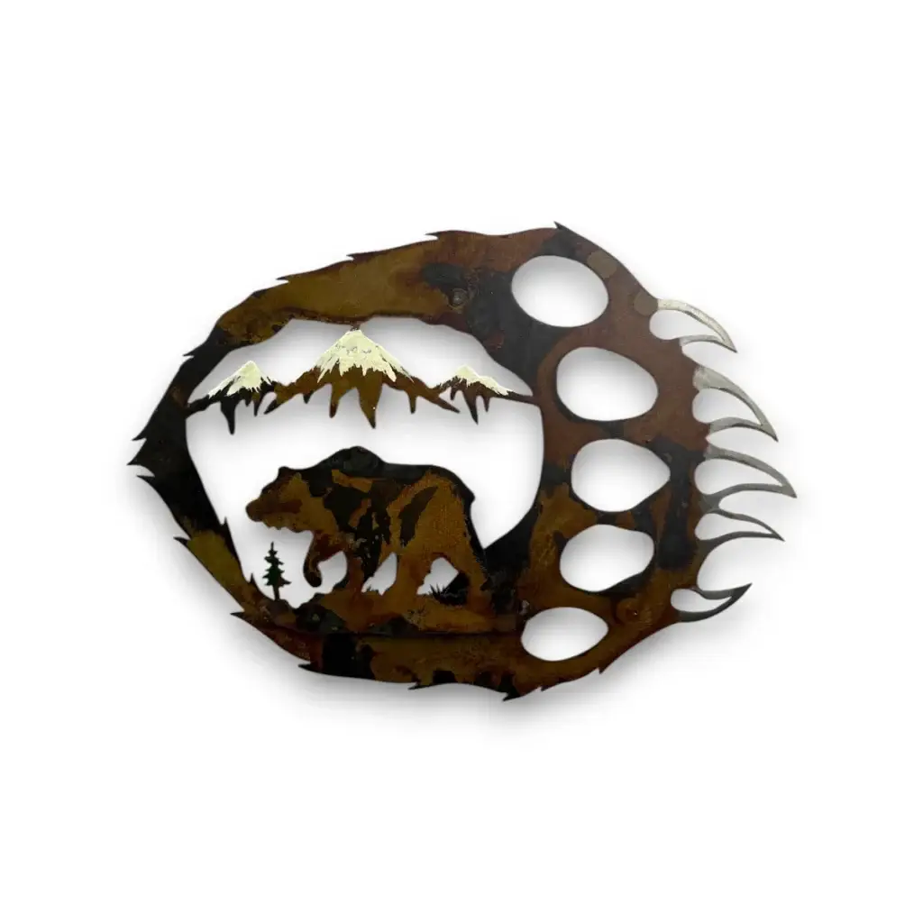 3D metal art of grizzly bear and a bear paw