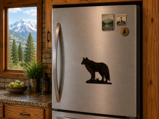 wolf on fridge door facing left