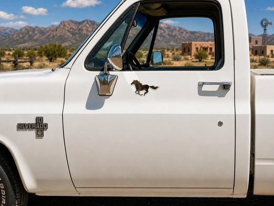 galloping pony on the side of the truck