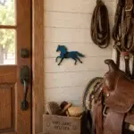 horse in saddle room