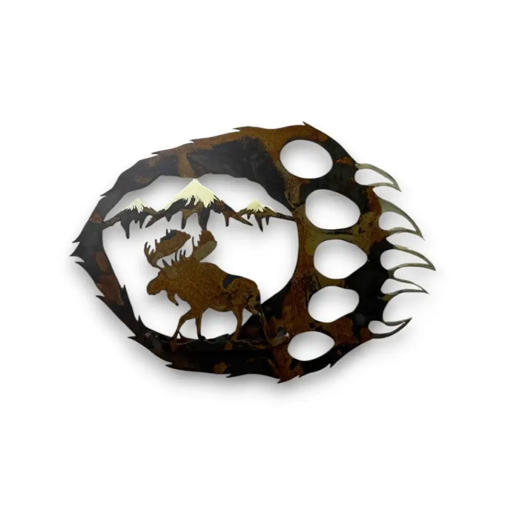 3D metal art of moose and a bear paw