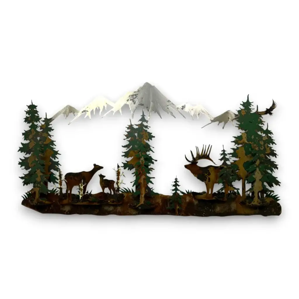 elk family and mountain scene