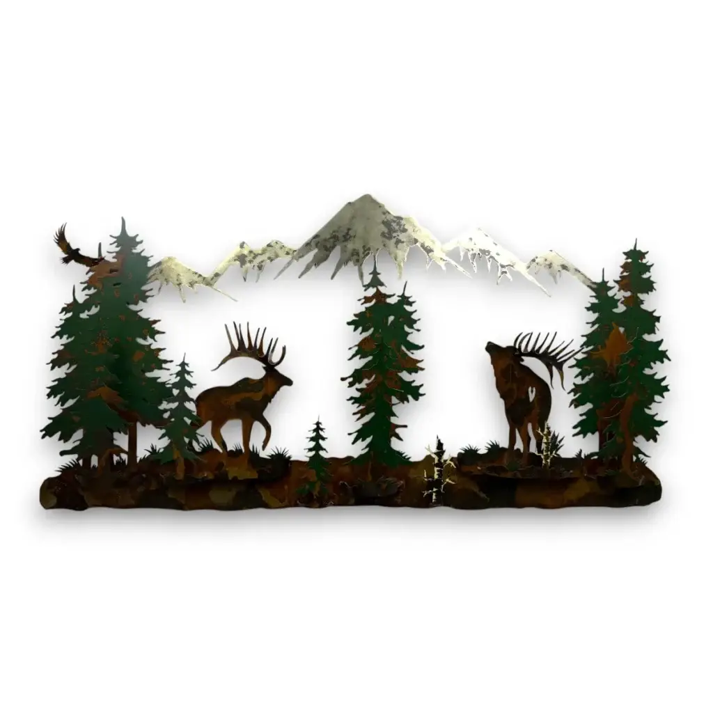 Two elks and a mountain