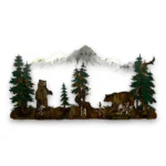 black bear family with mountain scene