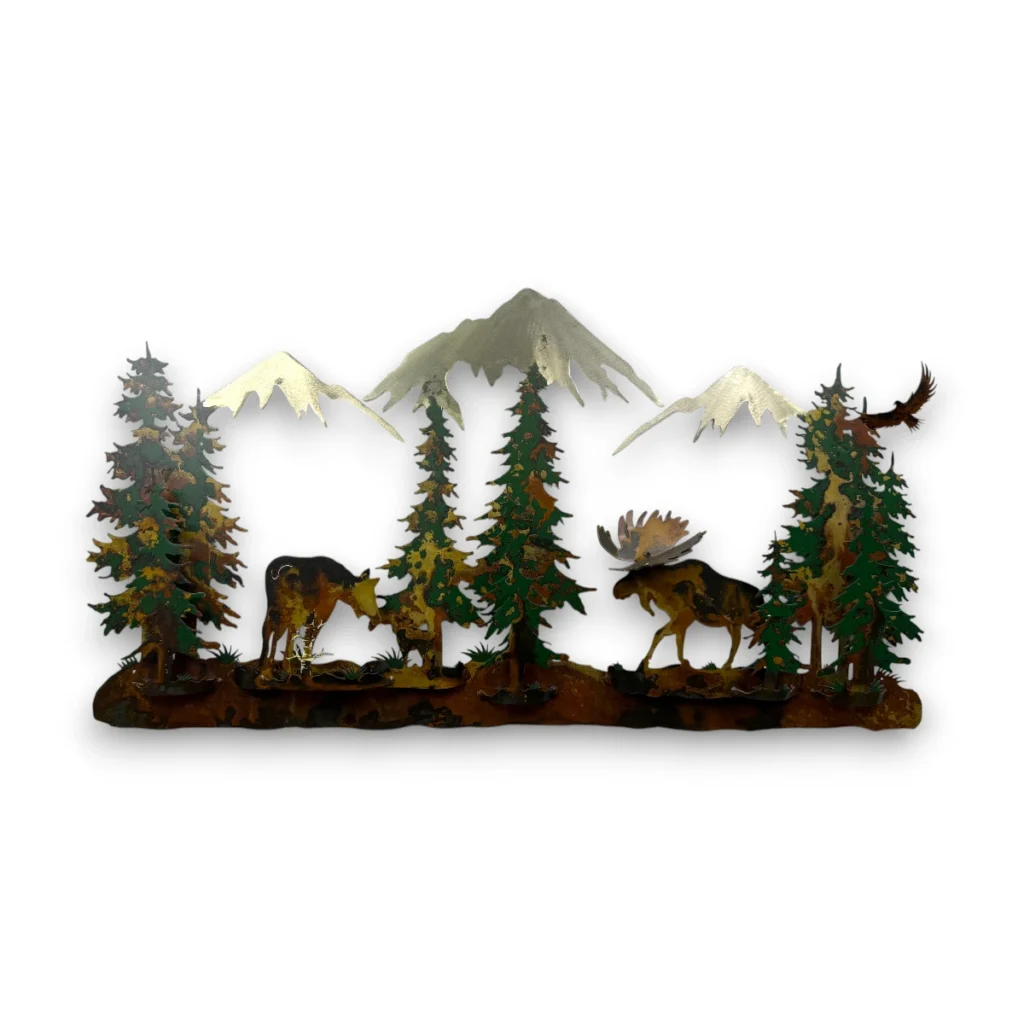 moose family with mountain