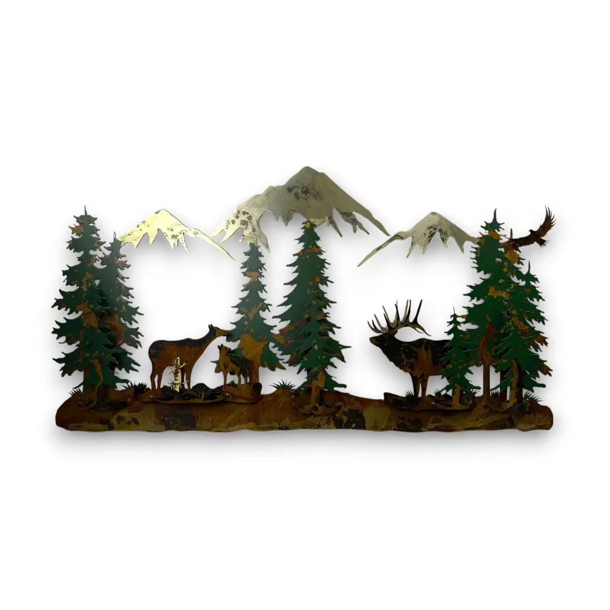elk family with mountain scene and trees