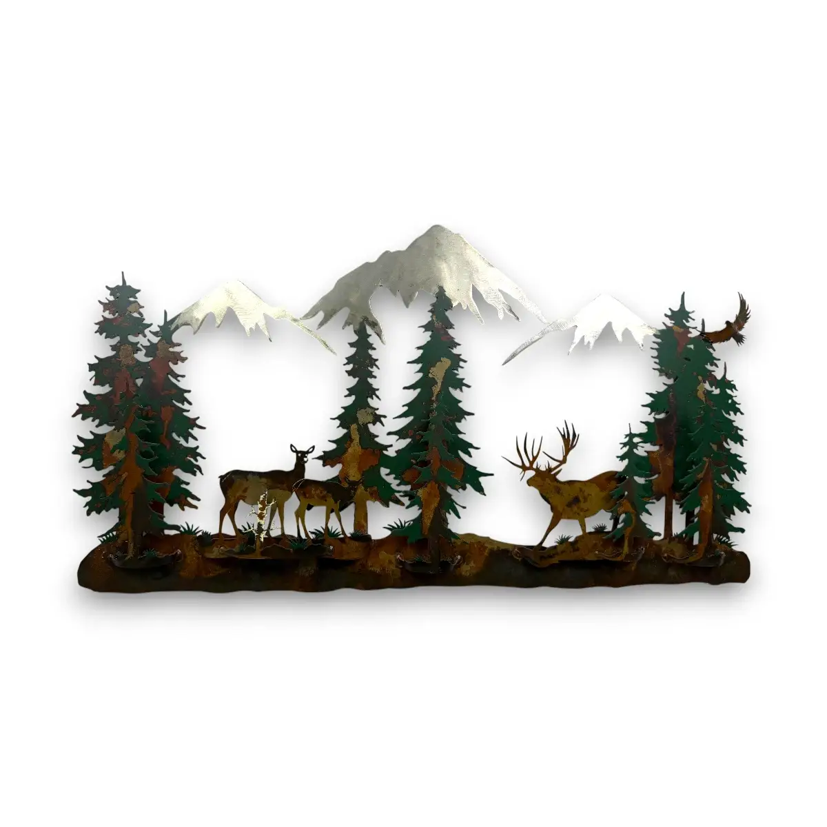 mule deer family with mountains and trees