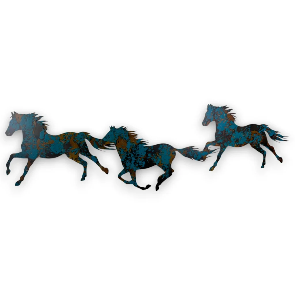 3D blue turquoise metal horses