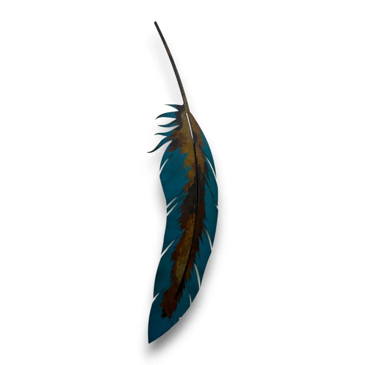 blue turquoise metal art feather