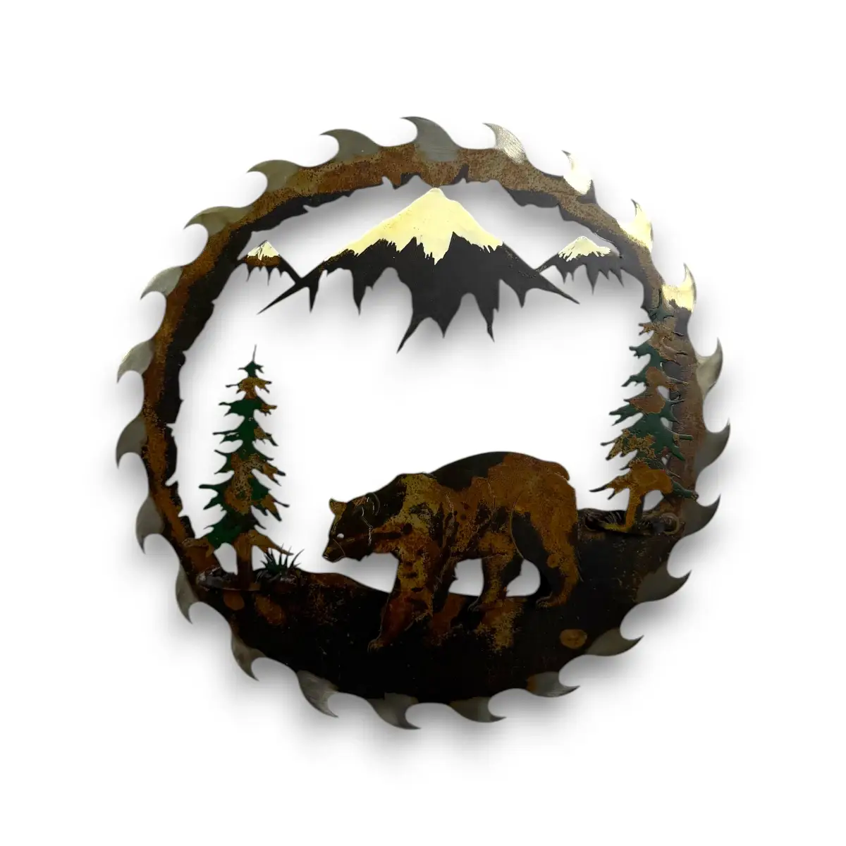 saw blade with black bear metal art