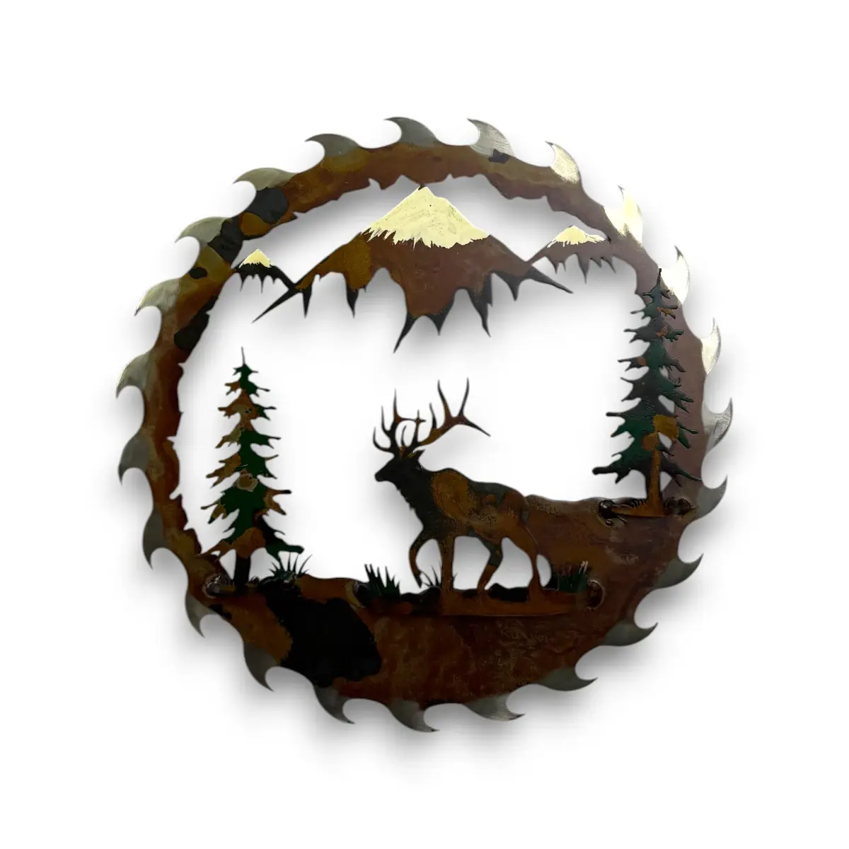 metal-wall-art-design-202L-saw-blade-elk 3D metal art with saw blade and elk