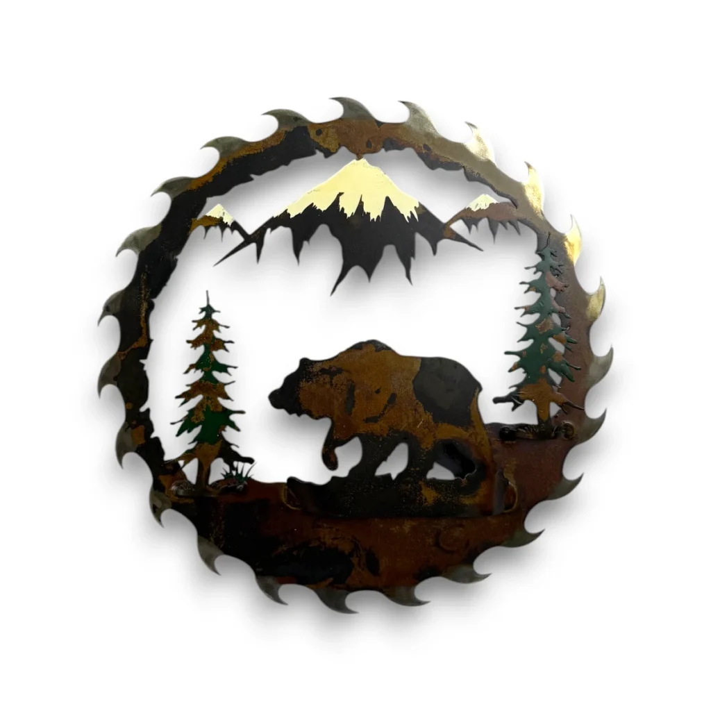 saw blade with bear 3D metal art