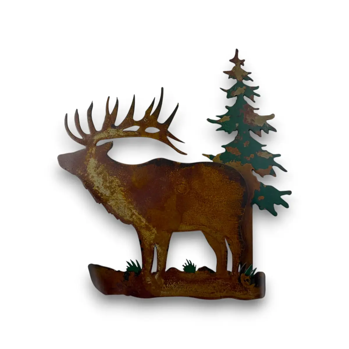 metal-wall-art-design-371L-single-animal-bull-elk 3D metal art with bull elk