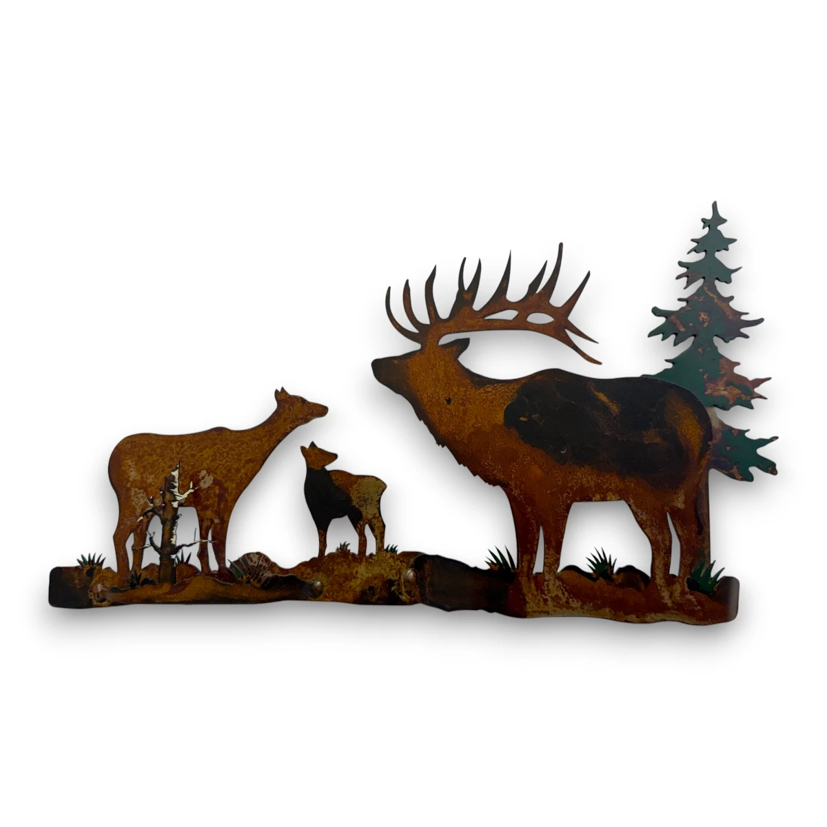 metal-wall-art-design-375L-elk-family-scene 3D metal art elk family