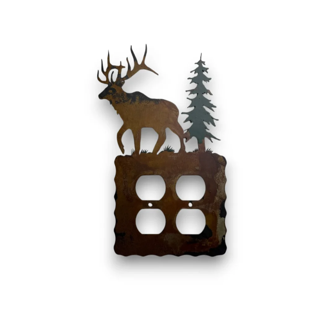 double electric outlet cover with pine treee