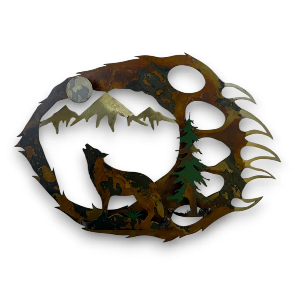 3D metal art with wolf scene