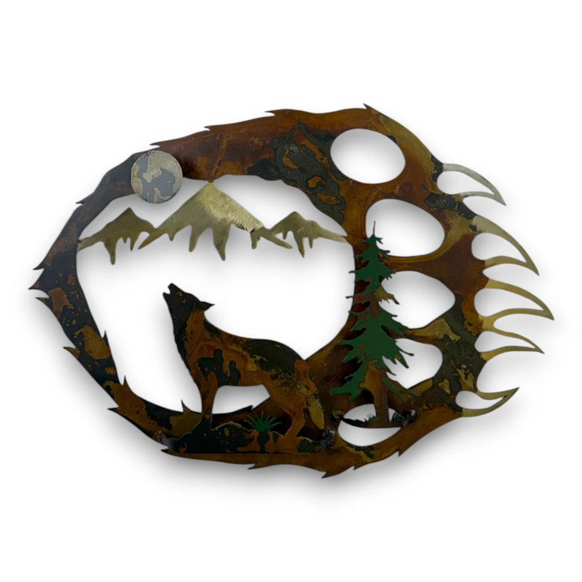 3D metal art with wolf scene