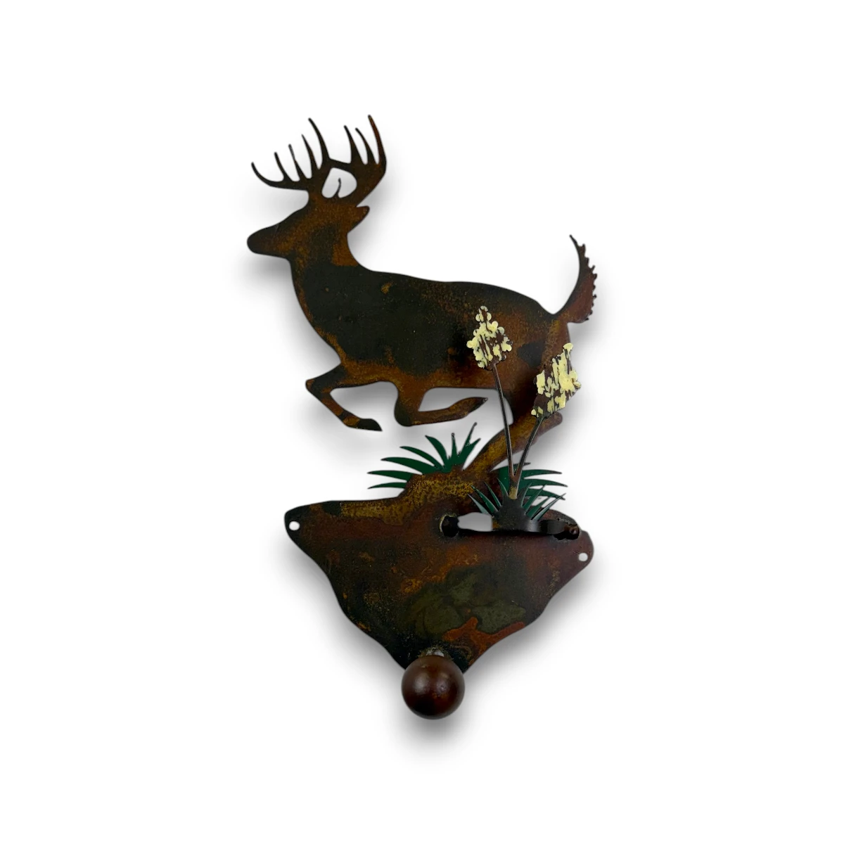 3D metal Single Coat Hook with Running Deer / Yucca front view