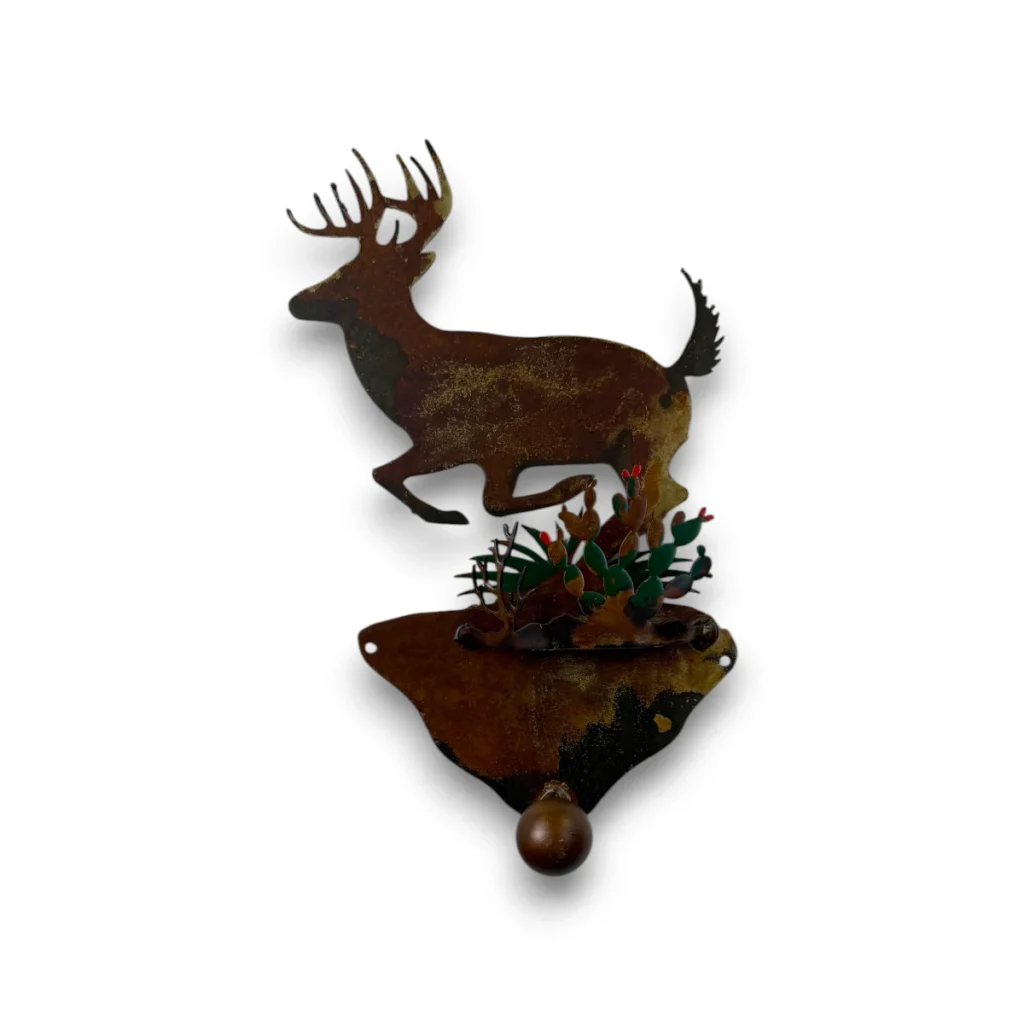 3D metal Single Coat Hook with Running Deer / Cactus front view