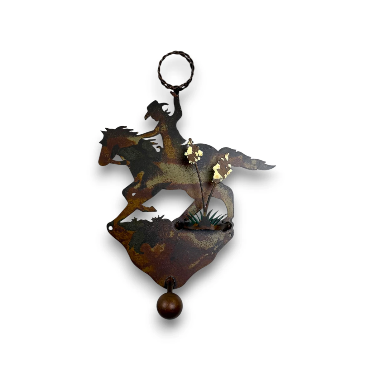 3D metal Single Coat Hook with Roping Cowboy / Yucca front view