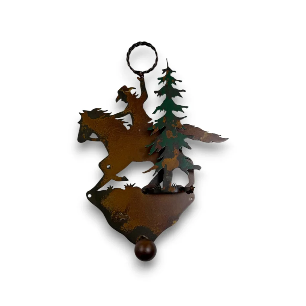 3D metal Single Coat Hook with Roping Cowboy / Tree front view
