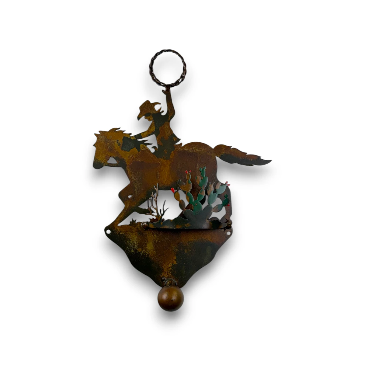 3D metal Single Coat Hook with Roping Cowboy / Cactus front view