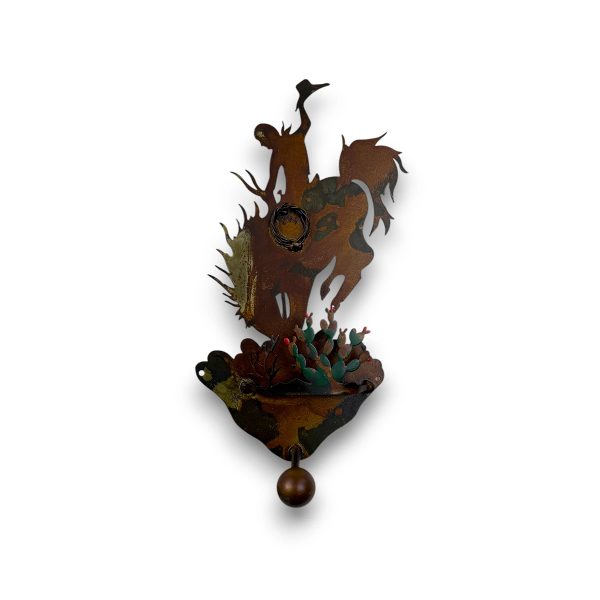3D metal art Single Coat Hook with Bronc / Cactus