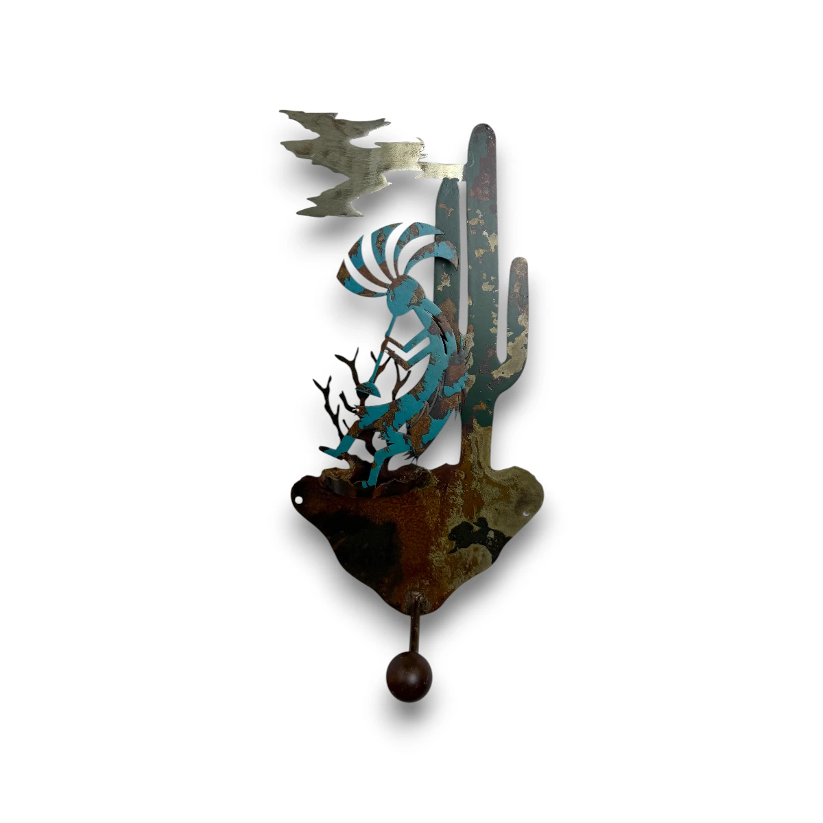 single hook kokopelli with 3D metal art
