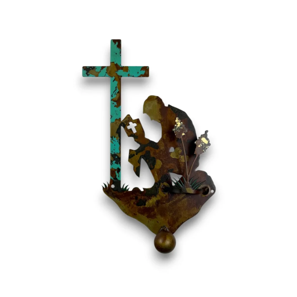 Single Coat Hook with Praying Cowboy / Yucca side view in turquoise