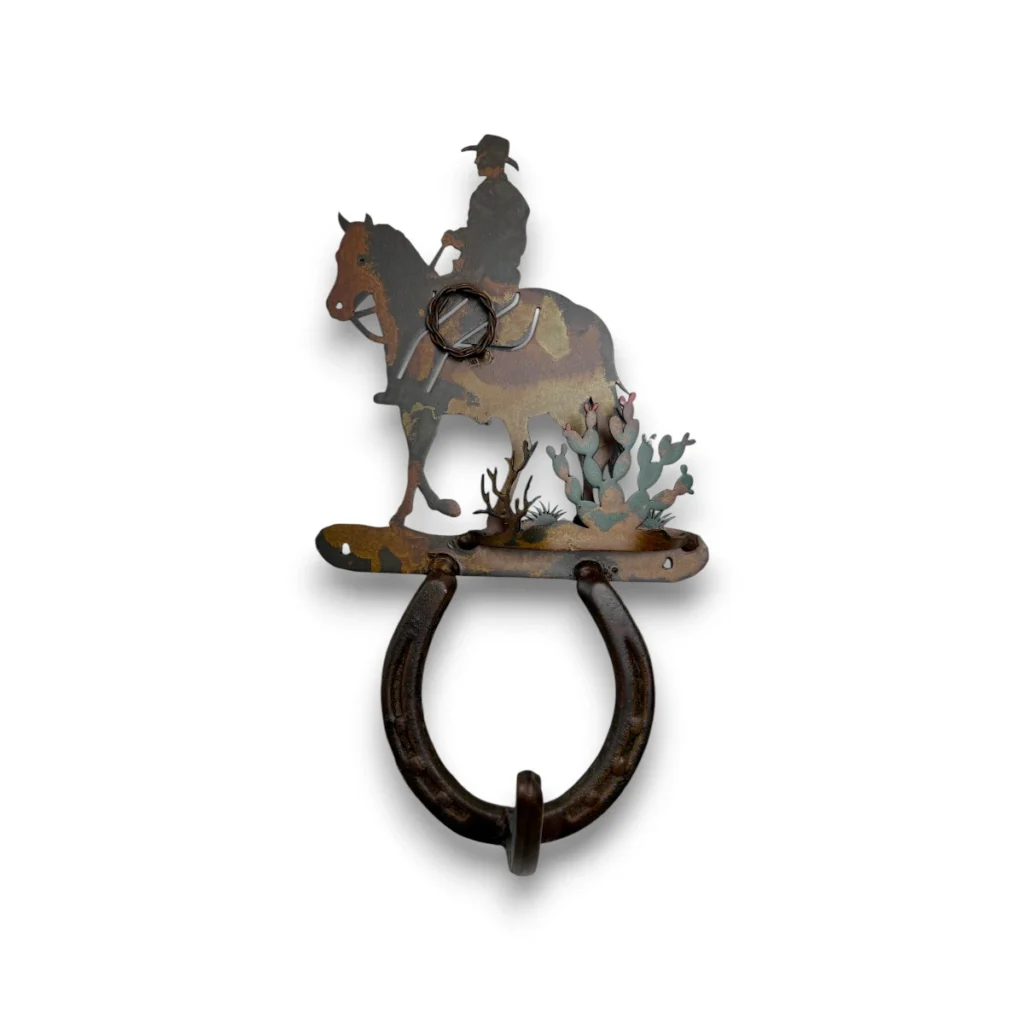 horse shoe hook with riding cowboy