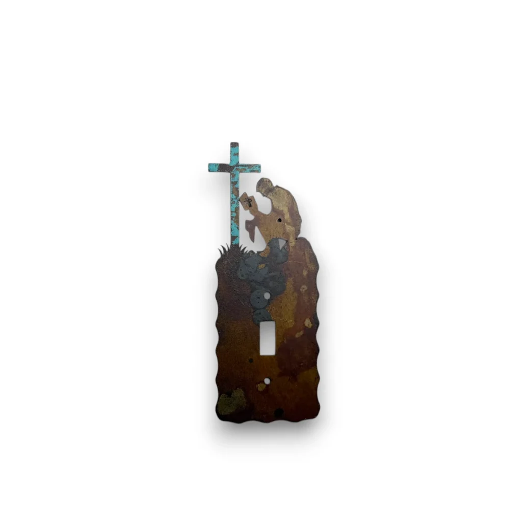 metal single light switch cover with praying cowboy