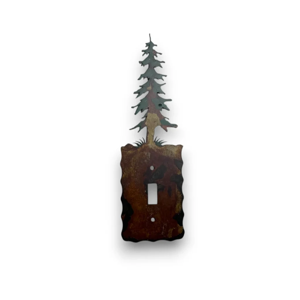 metal single light switch cover with pine tree