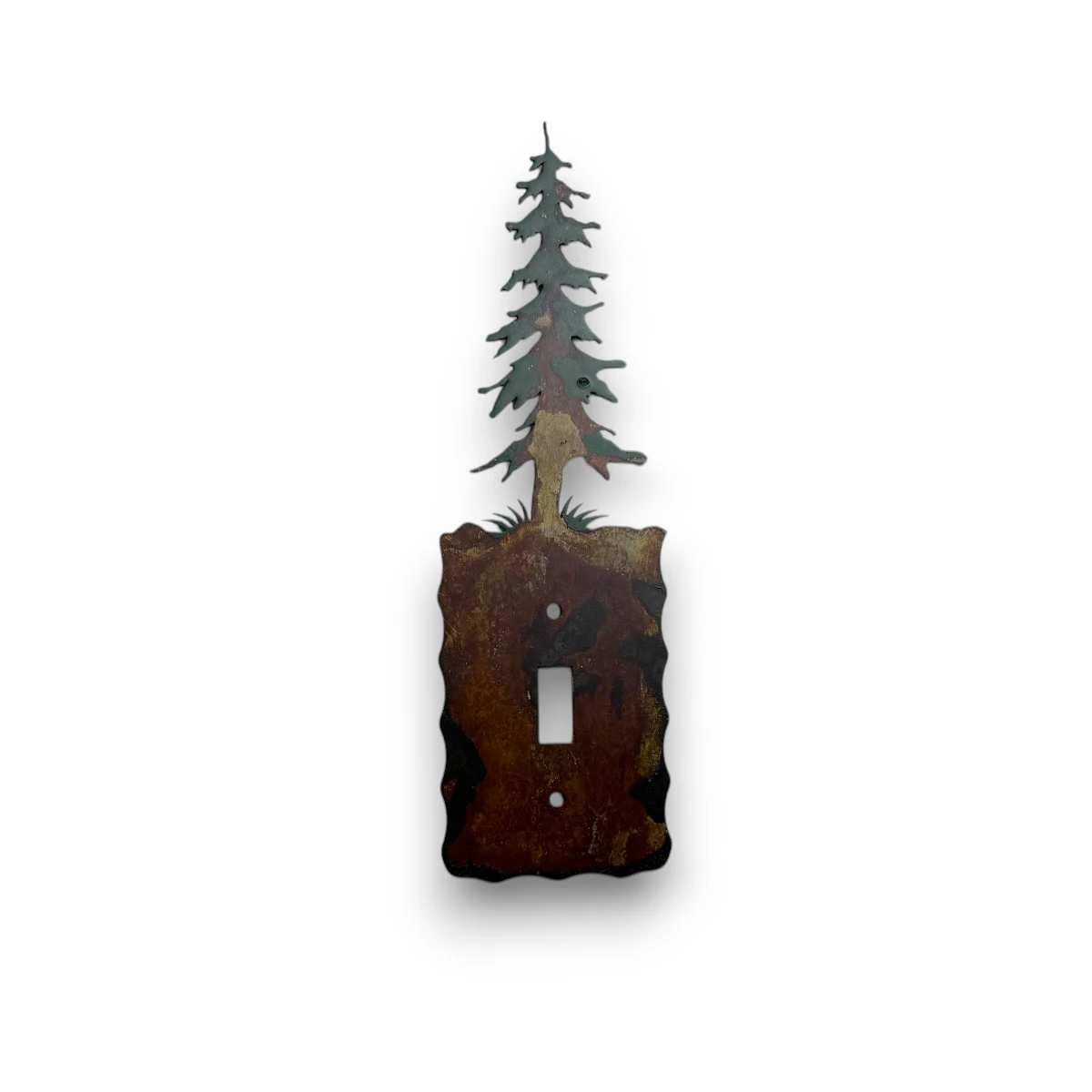 metal single light switch cover with pine tree