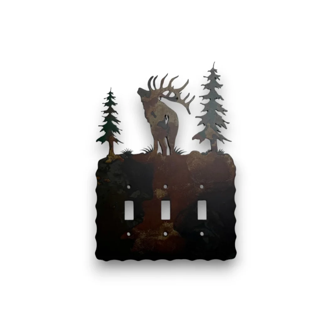 metal bugling elk triple switch light switch cover