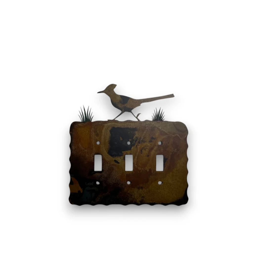 triple metal light switch cover with roadrunner