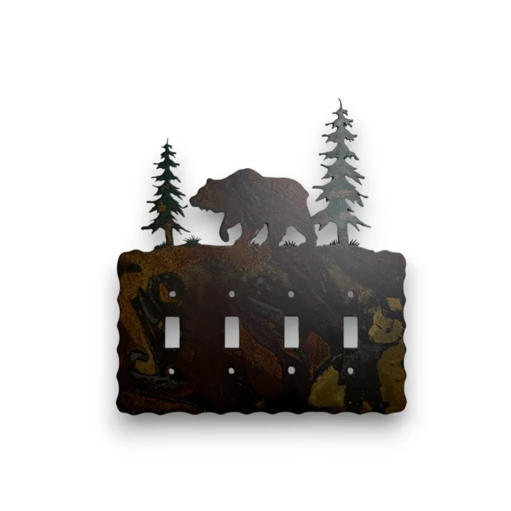 quad metal light switch cover with bear