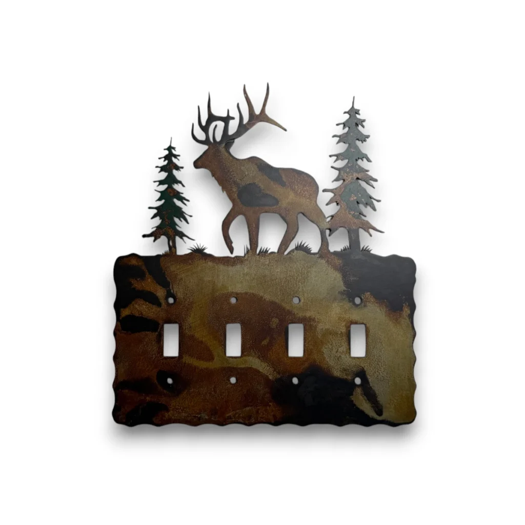 quad metal light switch cover with elk