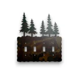 quad metal light switch covers with pine trees