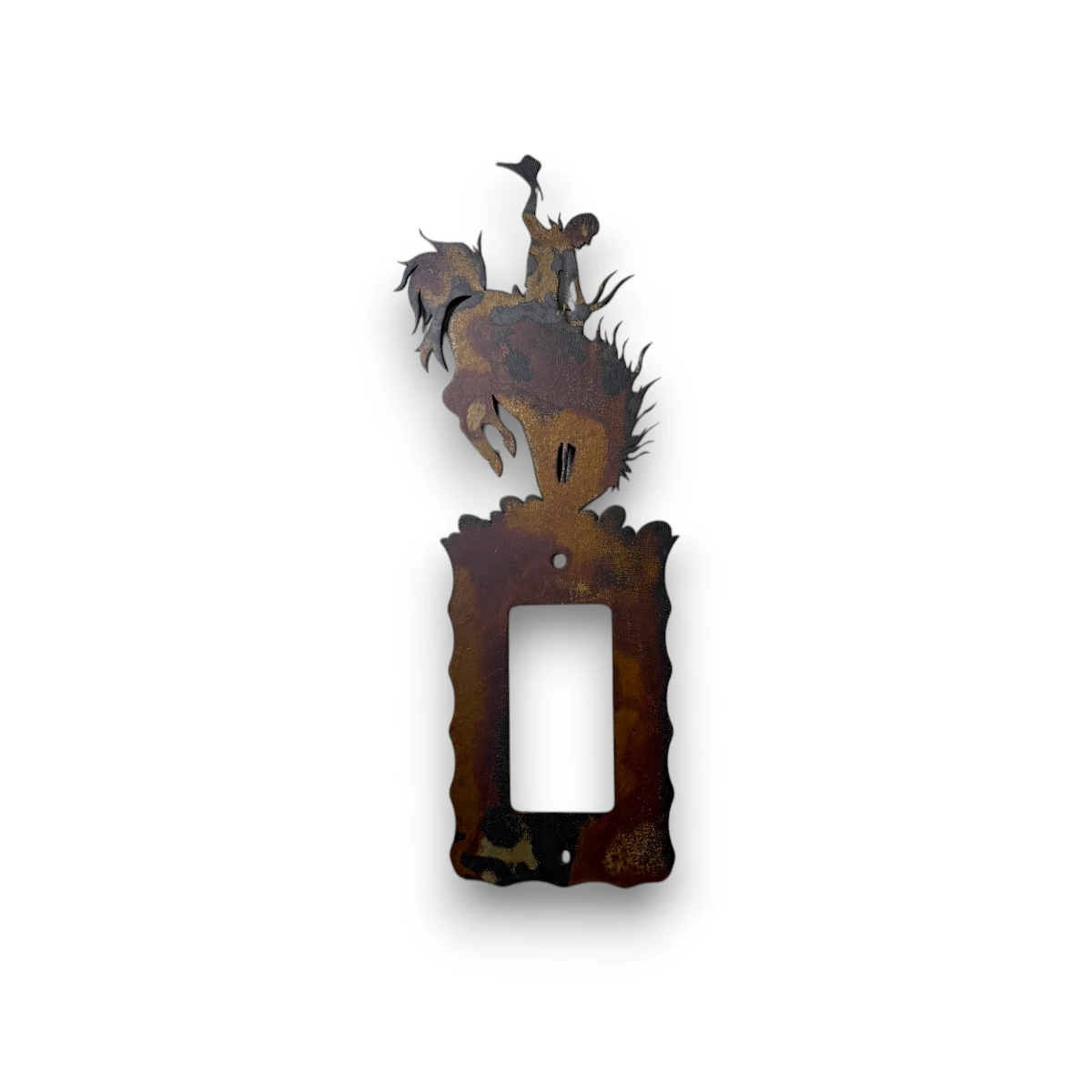 metal single light switch cover with bronc rider