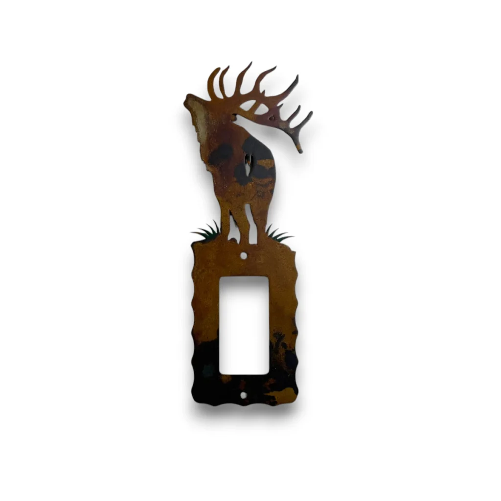 metal single rocker light switch cover with bugling elk