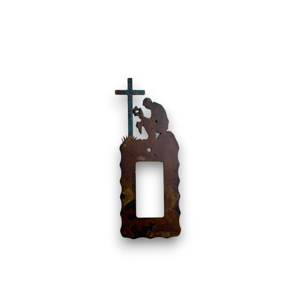 metal single light switch cover with praying cowboy