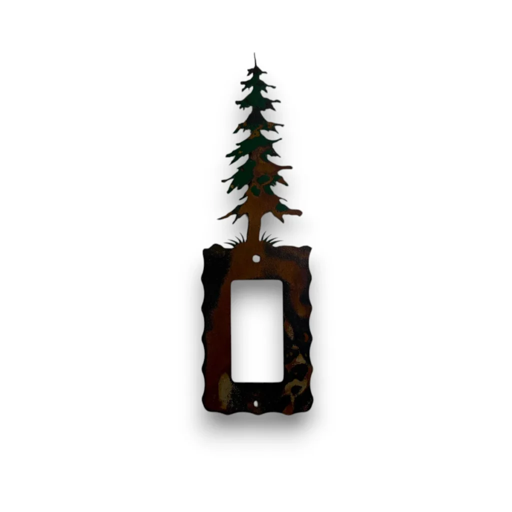 metal single rocker light switch cover with pine tree