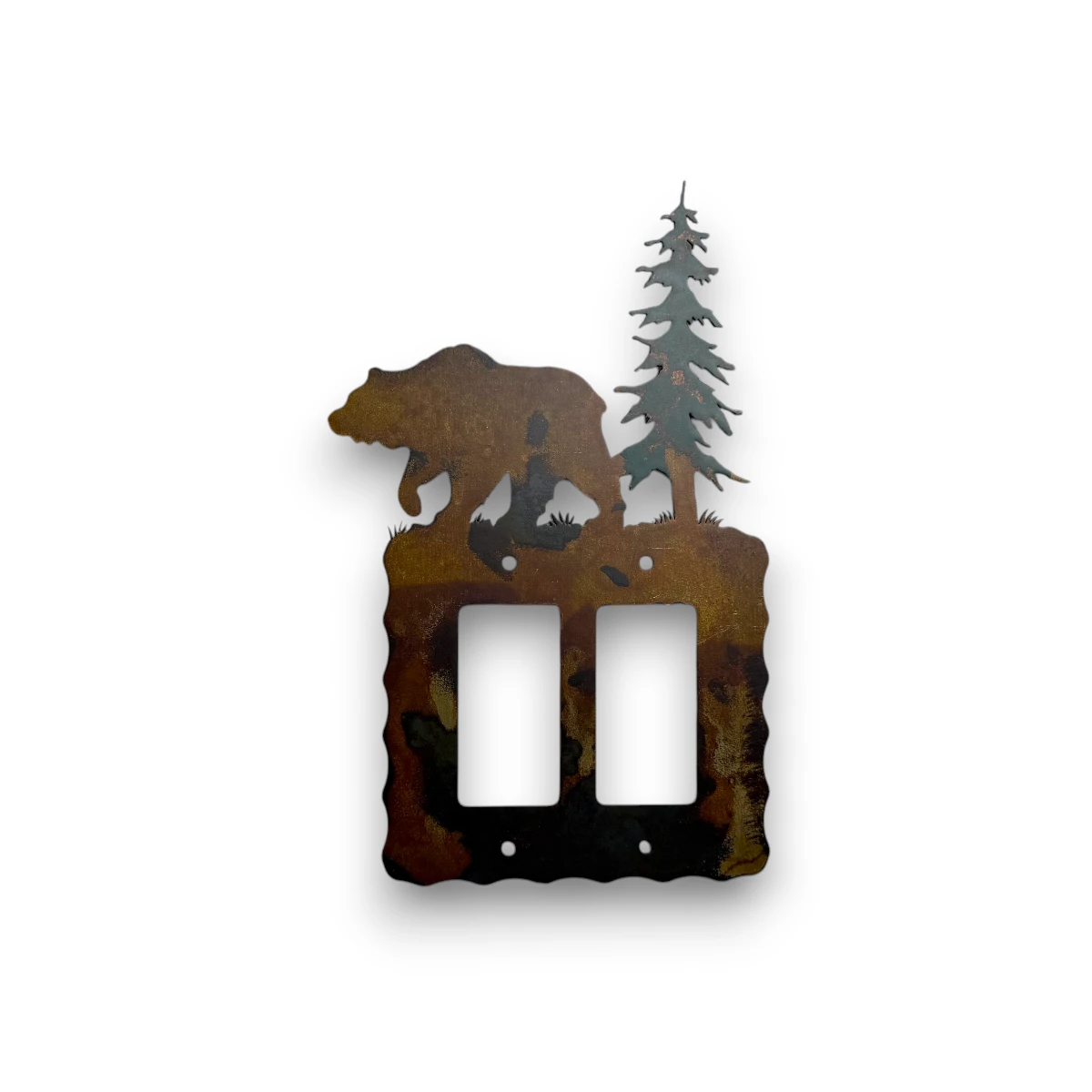 metal double rocker light switch with bear