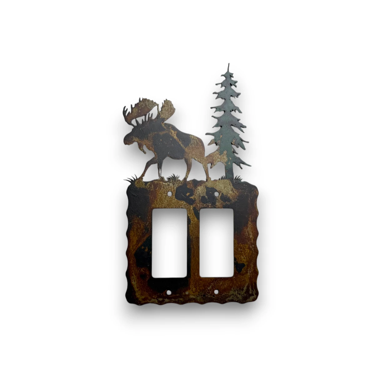 metal double rocker light switch with moose