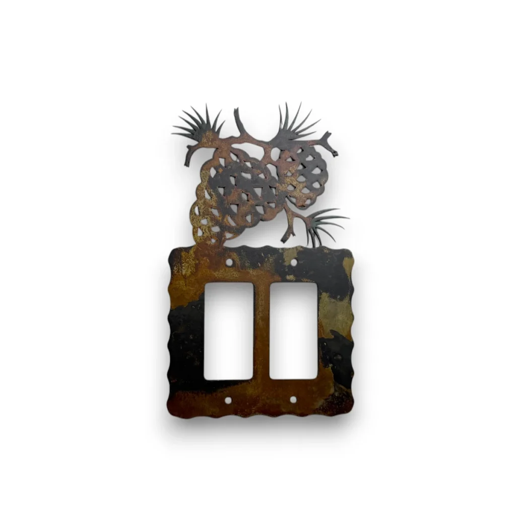 metal double rocker light switch cover with pine cones