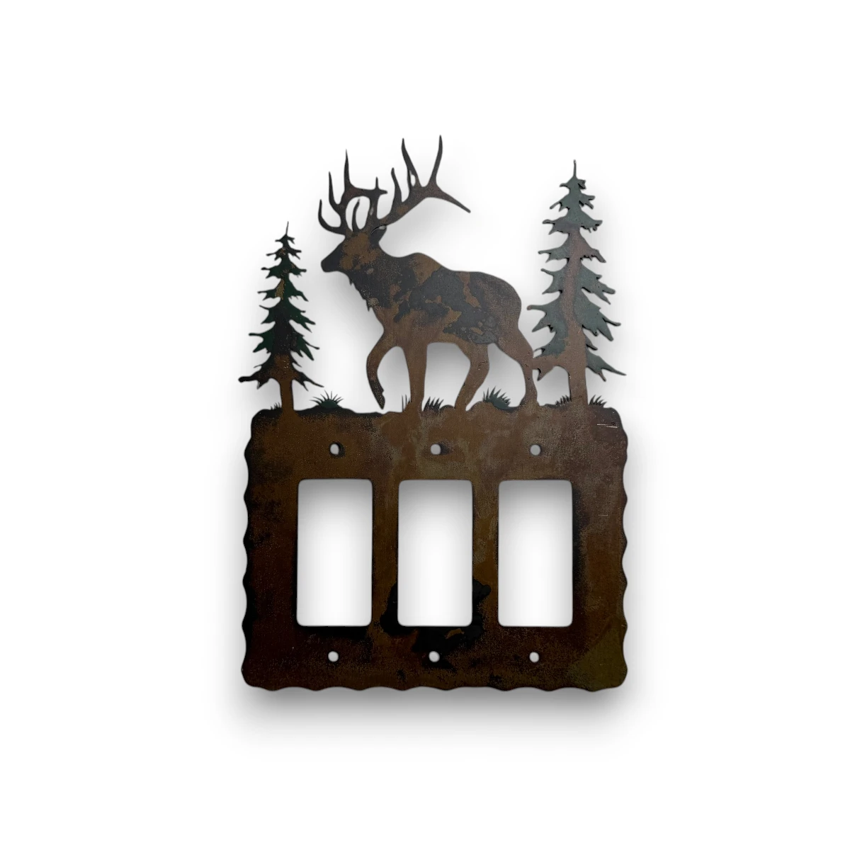 elk on a metal triple rocker switch cover