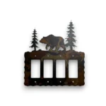 quad metal rocker light switch cover with bear and pine trees