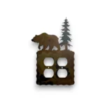 double electric outlet with bear and pine tree