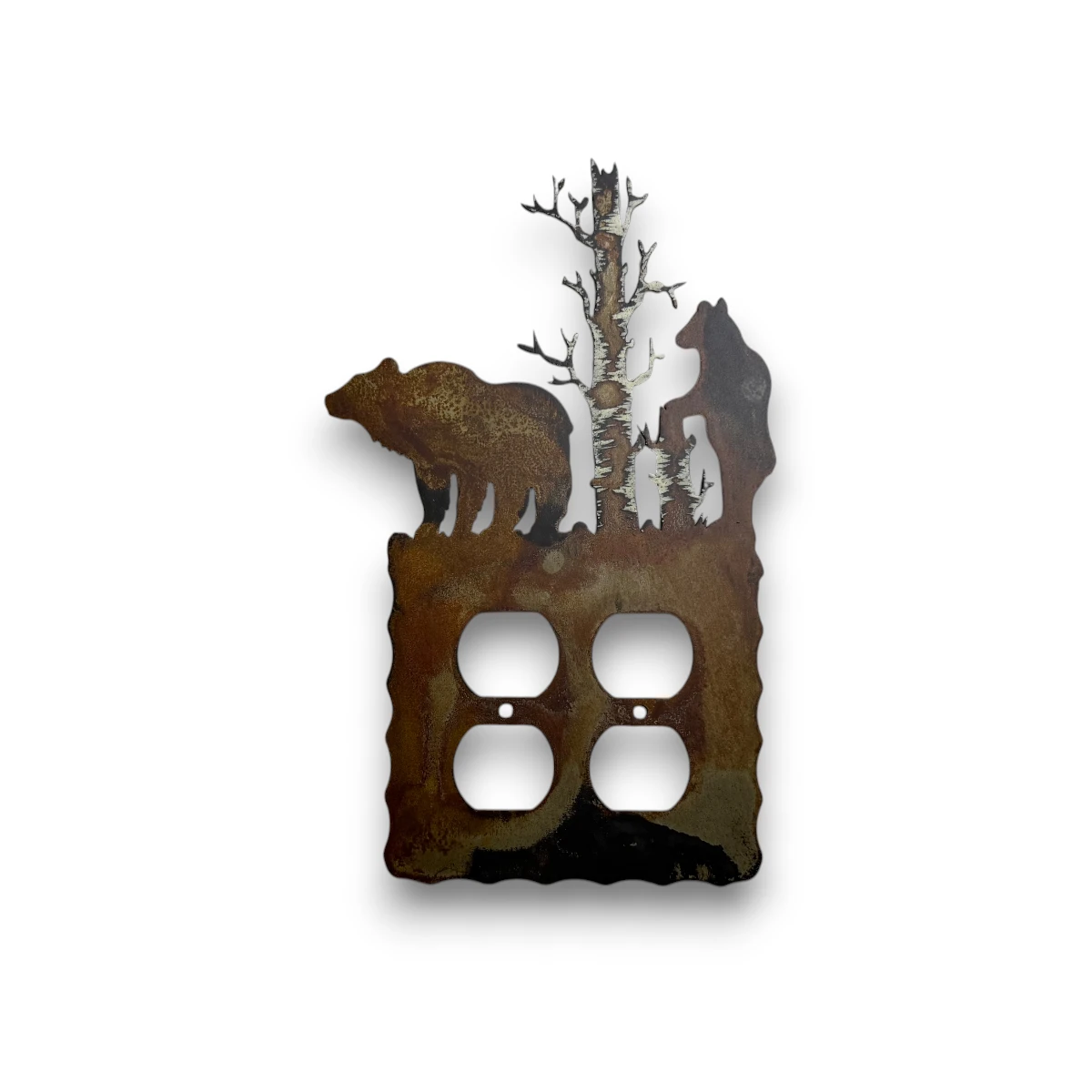 metal-wall-art-design-801L-double-outlet-bears-aspen-tree bears and an aspen tree double outlet cover