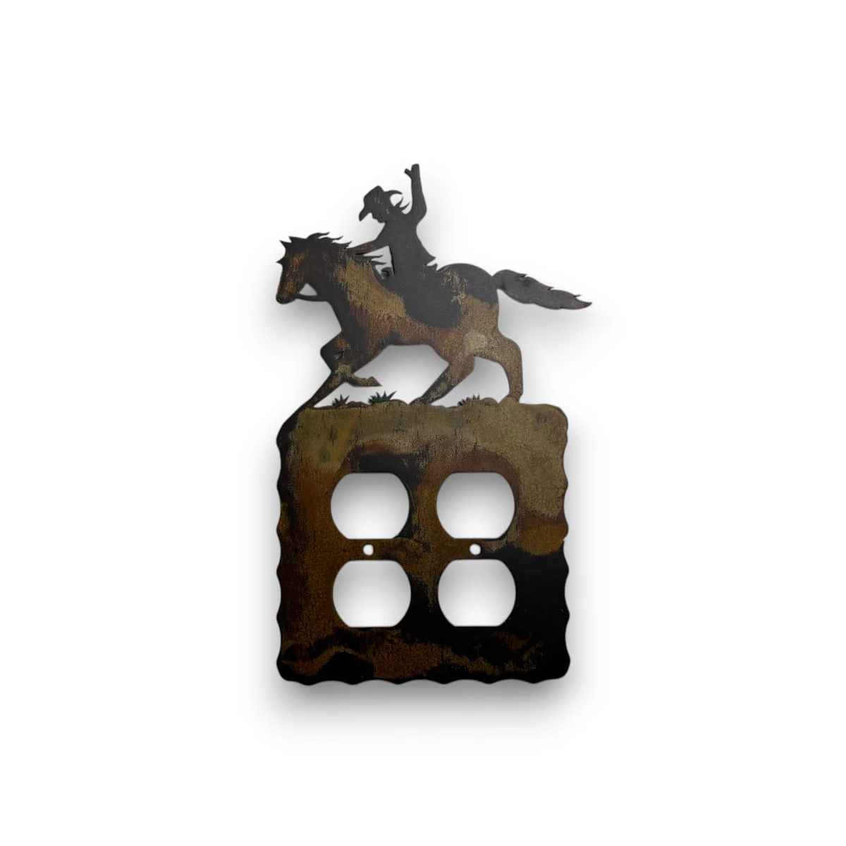 metal-wall-art-design-805L-double-outlet-cowboy-horse cowboy double outlet
